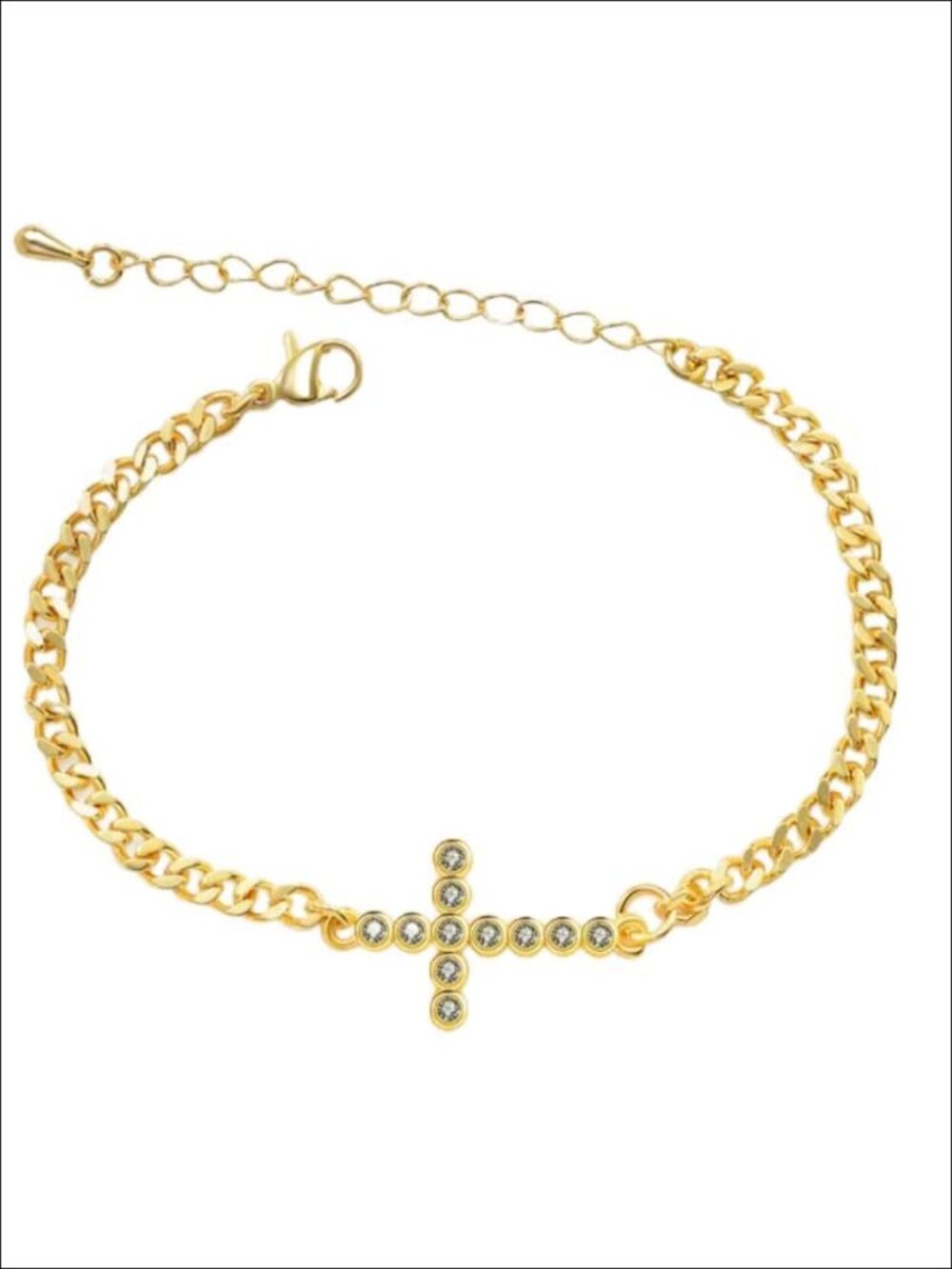 14K Gold Cross Bracelet for Women Link Chain Adjustable